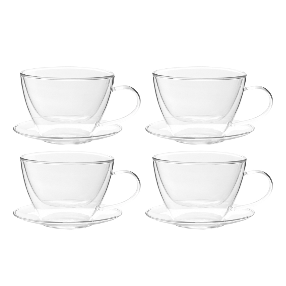 View ProCook Tableware Double Walled Tea Cup with Saucer Set of 4 information