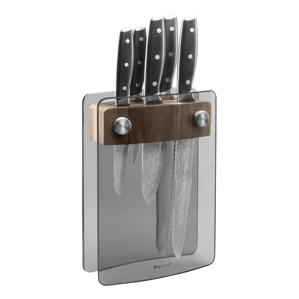 View 5 Piece Knife Set with Glass Acacia Block Elite AUS10 Knives by ProCook information