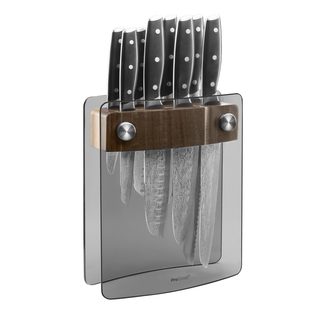 View 8 Piece Knife Set with Glass Acacia Block Elite AUS10 Knives by ProCook information
