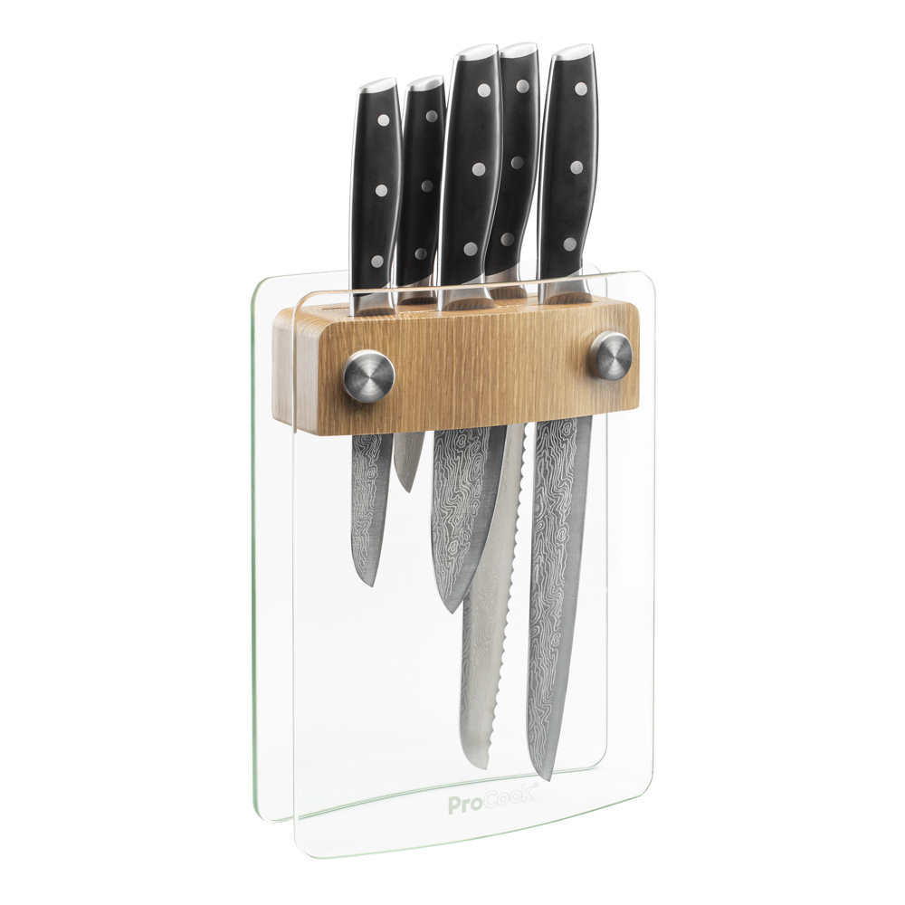 View 5 Piece Knife Set with Glass Oak Block Elite AUS10 Knives by ProCook information