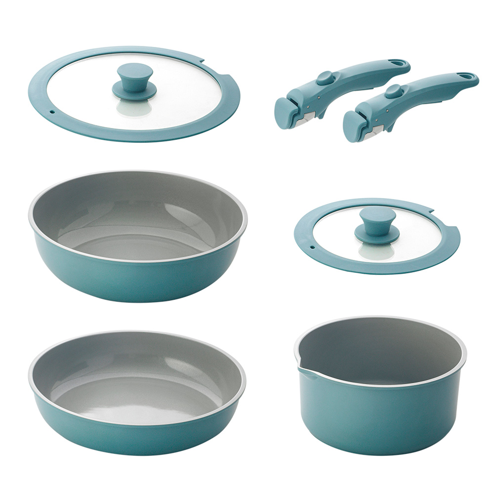 View ProCook Designpro Stackable Cookware Set with 2 Handles Blue 3 Piece information
