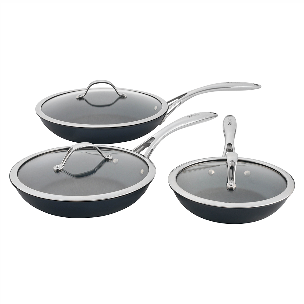 View ProCook Professional Blue Steel Cookware Frying Pan Set With Lids 3 Piece information