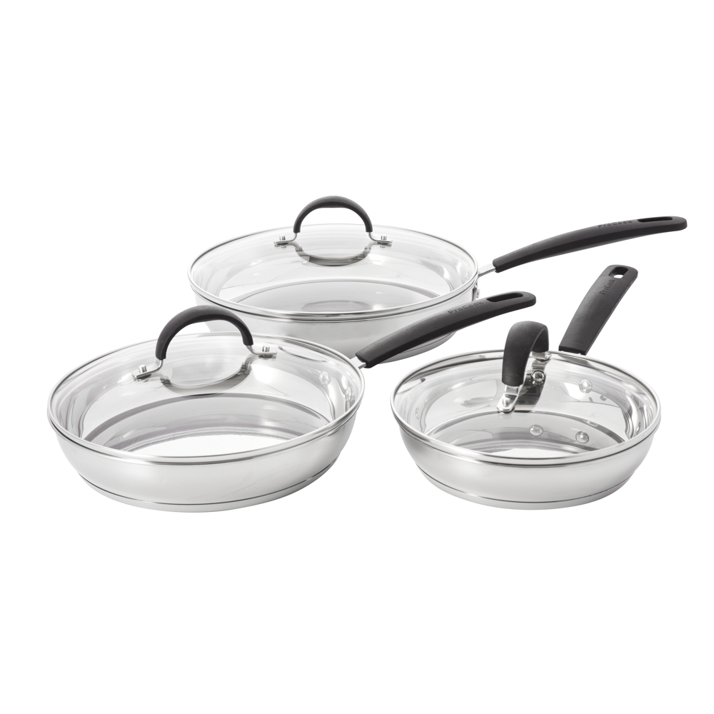 View ProCook Gourmet Stainless Steel Cookware 3 Piece Frying Pan With Lid Set Uncoated information